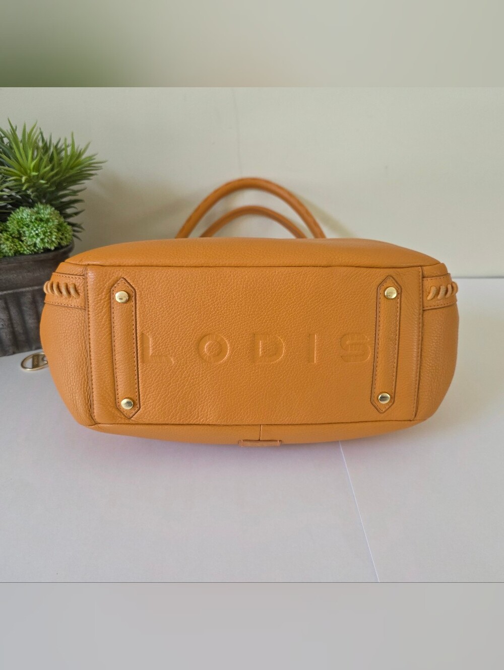 Lodis Texas Leather Sutton Tote Nectarine Woven Stitch Shoulder Bag - Picture 8 of 12
